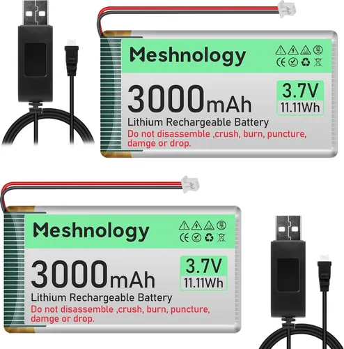 Vista 9 de Batería Li de 3.7 V 3000 mAh con cable de cargador USB 103665 1S Batería LiPo con placa de protección, cinta de goma aislada y enchufe micro JST