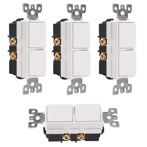 Vista 9 de Wengart Interruptor Decorativo de Combinación Basculante Dúplex, 120VCA 15Amp, Terminal de Tierra, Grado Residencial/Comercial, 2 Interruptores