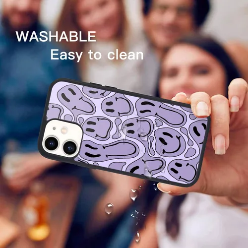 Vista 2 de Funda compatible con iPhone 11, cara divertida morada, cubierta trasera dura con bonito diseño de patrón trippy, funda de TPU suave para niñas
