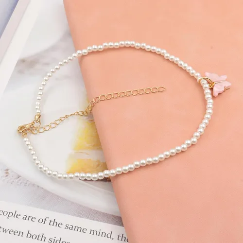 Vista 3 de Collar de mariposa colorido de moda para mujer, collar de gargantilla de perlas blancas con encanto simple y regalos de joyería