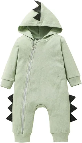 Vista 2 de Onththr Mameluco de dinosaurio para bebé, niño, manga larga, con capucha, trajes de traje