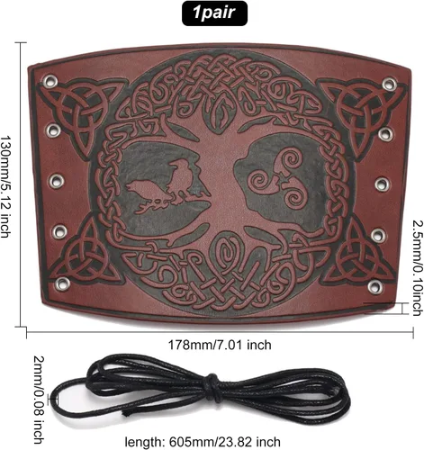 Vista 2 de GORGECRAFT 2 brazaletes vikingos para hombre, brazaletes de cuero renacentista, armadura medieval con guantelete en relieve, joyería de guantelete