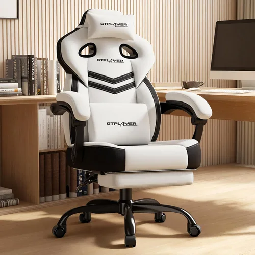Vista 14 de GTPLAYER Sillas de juegos para adultos, asiento ergonómico grande y alto para juegos con reposapiés y soporte lumbar, cómoda silla de oficina