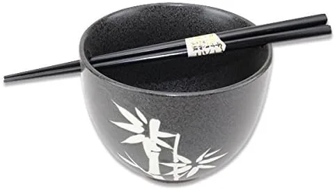 Vista 2 de Juego de 2 tazones de cerámica de porcelana japonesa con palillos, sopa de ramen, fideos, gachas de avena, menudo ramen udon, pasta, cereales