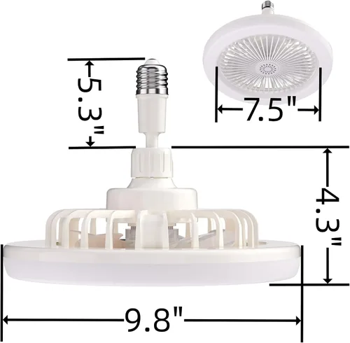 Vista 5 de Ventilador de enchufe de 10 pulgadas con luz - Control remoto regulable, 3 velocidades - Dormitorio/cocina (blanco)