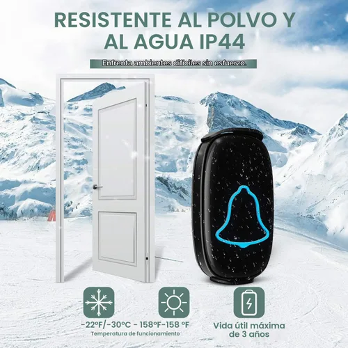 Vista 4 de BO YING - Timbre inalámbrico para puerta, impermeable, fácil de instalar, alcance de 1000 pies, 38 melodías, volumen ajustable y flash LED, 1 botón