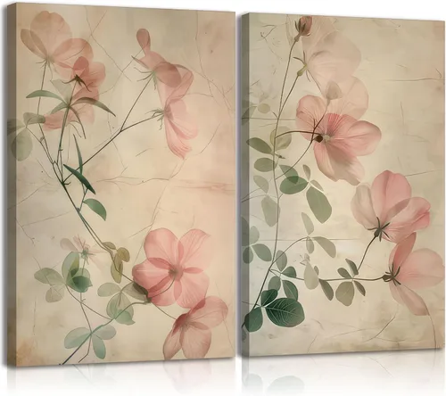 Vista 10 de 3 piezas de arte de pared de flores en tonos oscuros en lona vintage póster impreso pintura de flores silvestres oscuras en granja imagen botánica