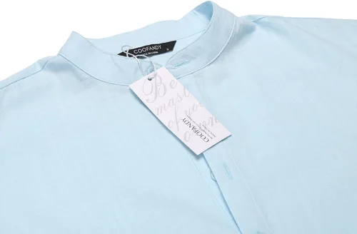 Vista 4 de COOFANDY - Camisas de lino y algodón con cuello Henley de manga larga estilo hippie informal camisas de playa