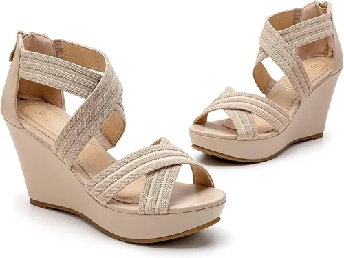 Vista 3 de SANDALUP Sandalias de cuña para mujer, zapatos de boda con correa de tobillo y puntera abierta