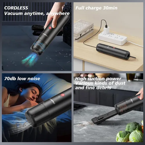 Vista 6 de Chuboor Mini aspiradora, potente aspiradora inalámbrica recargable para automóvil, pequeño eliminador de polvo para polvo, arena, migas, aspiradora