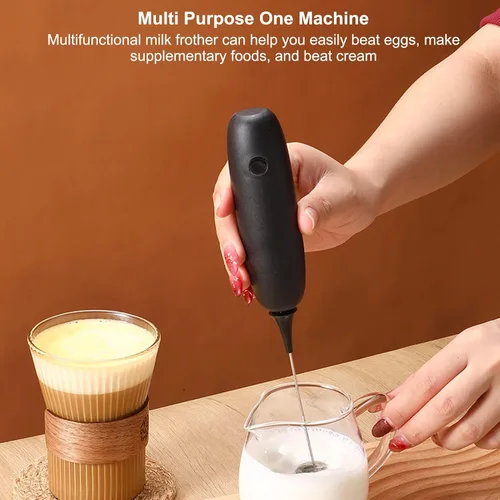 Vista 3 de Espumador de leche de mano, espumador de leche a batería, batidor de huevos para el hogar, para café, café con leche, chocolate caliente, mini Negro
