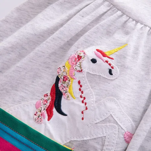 Vista 3 de Vestidos casuales de unicornio de algodón de manga corta y cuello redondo para niñas de 2 a 7 años