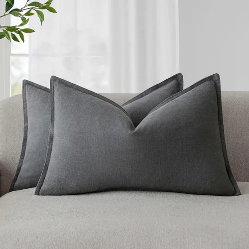 Vista 84 de Foindtower Juego de 2, Fundas Decorativas de Almohada de Lino Sólido Suaves Fundas de Cojín Europeo de Acento Estilo Granja Neutral para Silla Sofá