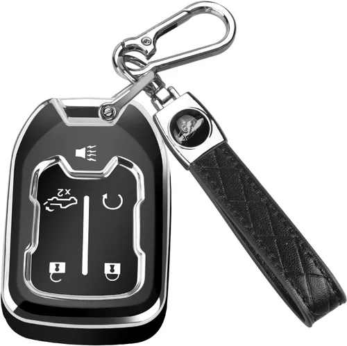 Vista 16 de MILD EAST for GMC Key Fob Cover 5 Button with Keychain(Black/Blue)