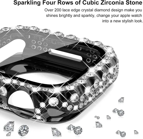 Vista 2 de Surace - Carcasa impermeable 2 en 1 para Apple Watch Series 6, 5, 4, SE de 1.575 pulgadas Lace Edge Diamond Protective Bumper Cover Built-in