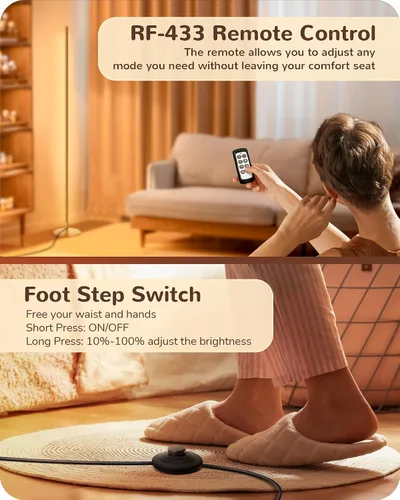 Vista 4 de Lámpara de pie EDISHINE, lámparas de pie con control remoto y interruptor de pie para sala de estar, lámpara de pie regulable del 10% al 100% con 7