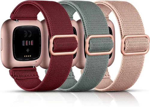Vista 14 de Maledan Paquete de 3 correas elásticas compatibles con Fitbit Versa 2 bandas para mujeres y hombres, correas elásticas ajustables de nailon