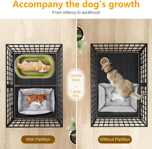 Vista 5 de EZ4ENCE Jaula para perros de 48/42/54 pulgadas con divisor para 2 perros, jaula indestructible, diseño resistente, doble puerta y bandeja extraíble