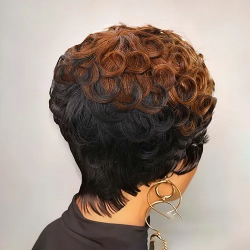 Vista 5 de VCK Pelucas cortas de cabello humano para mujeres negras, pelucas cortas de cabello humano en capas, pelucas de corte Pixie para mujeres, pelucas