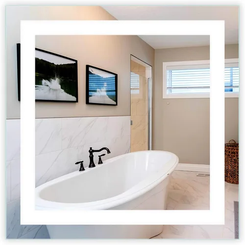 Vista 9 de Mirrors & Marble Espejo de pared LED pequeño – Espejo rectangular iluminado frontal para baño, dormitorio o ducha, antivaho y montado en la pared