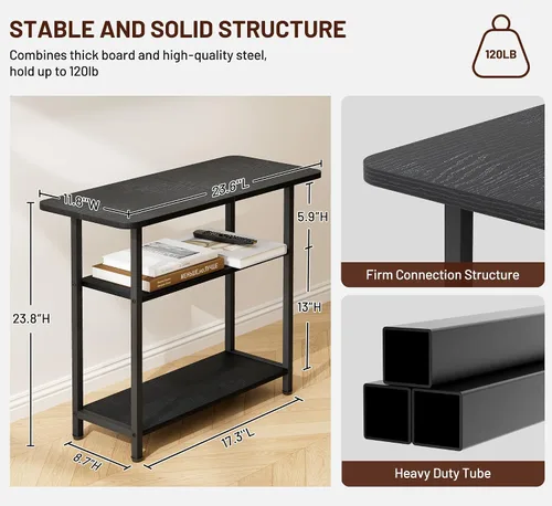 Vista 3 de SLEEPING LAMB - Mesa auxiliar para sala de estar, mesa auxiliar de 3 niveles para espacios pequeños con superficie de almacenamiento amplia, mesita