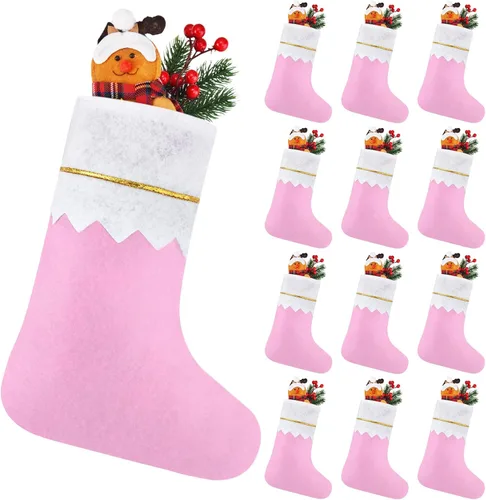 Vista 8 de Skylety 12 calcetines azules de fieltro de Navidad para decoración a granel, 14.96 x 9.84 pulgadas, tela no tejida, para árbol de Navidad, adornos