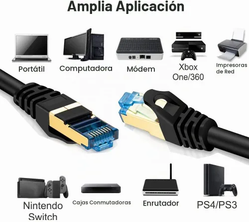 Vista 4 de Cable Ethernet Cat 7 de 10 pies, para exteriores, 10 Gbps 600 MHz, cable de conexión de red de Internet blindado SFTP de alta velocidad, 26 AWG