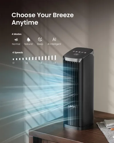 Vista 2 de PNTCK Ventilador de torre de 13 pulgadas para dormitorio, ventilador de Negro