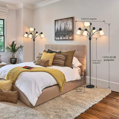 Vista 3 de FOLKSMATE Lámpara de Pie LED, Medusa Múltiples Cabezales Moderna Alta, Rústica Ajustable Luz de Lectura de Pie para Sala de Estar/Habitación de Negro
