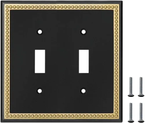 Vista 6 de Placa decorativa de pared con marco perlado para placa de interruptor (palanca doble, negro y dorado oscuro)
