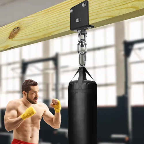 Vista 5 de SELEWARE Percha de bolsa pesada de rotación de 360°, capacidad de 1000 libras, montaje en techo y vigas con cadena de acero inoxidable y ganchos a