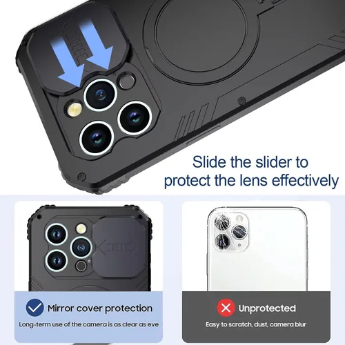 Vista 7 de Funda a prueba de golpes para iPhone 15, compatible con Magsafe de carga magnética, soporte de anillo magnético, cubierta protectora de lente