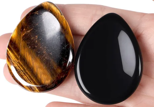 Vista 18 de QINJIEJIE Piedra de preocupación para el pulgar para la ansiedad, cristales de chakras, piedras curativas para la preocupación de los chakras