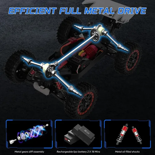 Vista 3 de ITEFDTUTNE 1:16 Autos de control remoto sin escobillas, camión RC eléctrico todo terreno fuera de carretera de hasta 62 mph, camión monstruo RC 4WD