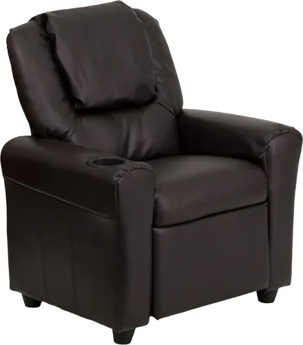 Vista 16 de Flash Furniture - Sillón reclinable contemporáneo para niños, color beige vinilo con base para vasos y reposacabezas