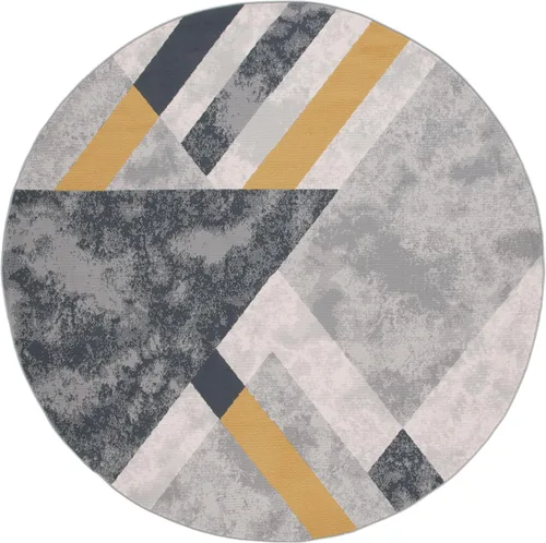 Vista 3 de SAFAVIEH Odyssey Collection - Alfombra redonda de 6 pies 7 pulgadas, gris y negro dorado, diseño abstracto moderno, ideal para zonas de alto tráfico