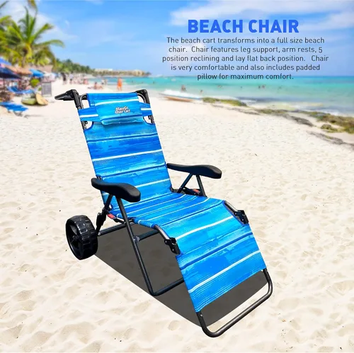 Vista 7 de Silla de carrito de playa – 2 en 1 vueltas de carrito de playa a silla de playa – grande azul