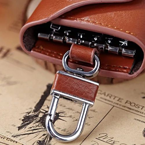 Vista 5 de JIUFENG Cartera multifuncional de cuero para llaves de coche, monederos, llaveros, unisex, para llaves