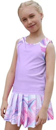 Vista 7 de MODAFANS Conjunto deportivo de camiseta sin mangas y pantalón corto para niñas Mármol Aqua