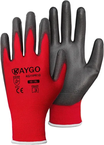Vista 105 de KAYGO KG11PB - Guantes de trabajo de seguridad con revestimiento de poliuretano, 12 pares de guantes de punto sin costuras para hombres y mujeres