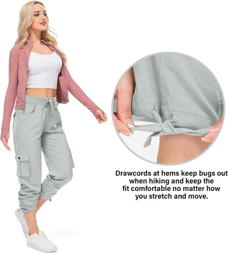 Vista 4 de Pantalones cargo para mujer, ligeros, de secado rápido, UPF 50, viajes, golf, safari, senderismo, verano