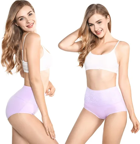 Vista 6 de Kinyanco Bragas de cintura alta con control de abdomen para mujer, ropa interior de algodón sin rollitos