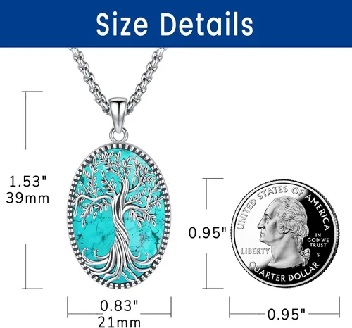 Vista 150 de Joyas de turquesa para mujeres y hombres de plata de ley 925 con colgante de urna para cenizas, collar con medallón de imagen, martillo de Thor