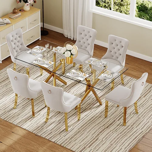 Vista 3 de Ebullient - Mesa de comedor de cristal de 71 pulgadas para 6, mesa