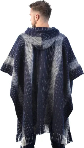 Vista 4 de INTI ALPACA Poncho con capucha de alpaca para hombre, capa de lana con capucha, poncho largo de invierno, cómodo abrigo de casa, color sólido