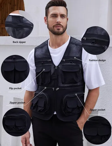 Vista 2 de Gihuo - Chaleco de pesca para hombre, con bolsillos, para viajar, ir de safari o practicar tiro