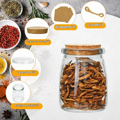 Vista 3 de Recipientes de yogur con tapas de corcho, 6 piezas, tarros de vidrio de 7 onzas con tapas