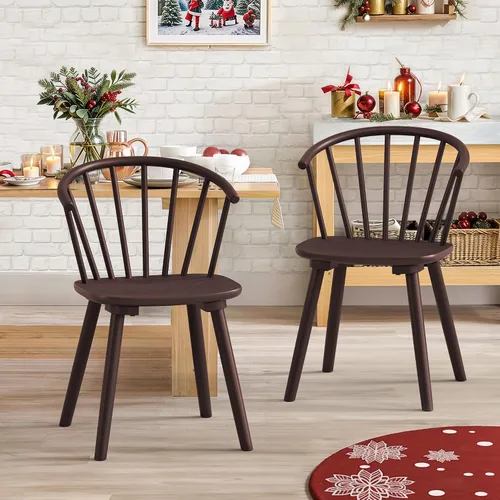 Vista 18 de LUE BONA Juego de 2 sillas de comedor negras, sillas de comedor de madera estilo granja con respaldo semicircular, silla de comedor con husos
