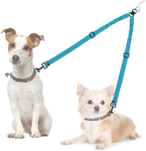 Vista 17 de Correa doble para perros, sin enredos, rotación giratoria de 360°, reflectante, con extensión de bungee, divisor para dos perros, cómoda