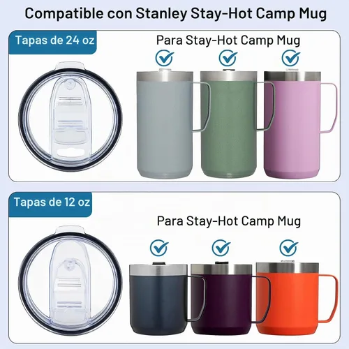 Vista 3 de Replacement Lids Compatible with Stanley 12 oz & 24oz Camp Mug, 2Pack Leak Proof Cup Insulated Lids for Stainless Steel Coffee Mug（Cups NOT Included）